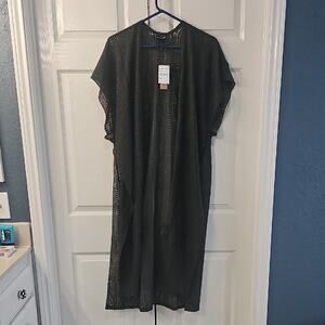 Steve Madden Open Coverup Vest Crochet Olive One Size NEW